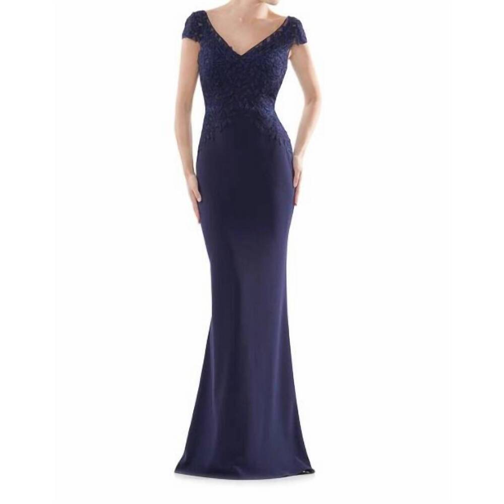 NEW COLORS DRESS fit and flare faille gown in navy